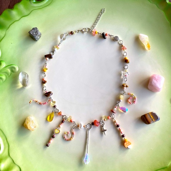 Pacific Northwest Autumn Fairy Brown Orange Fall Tones Beaded Chain Necklace - Picture 3 of 8